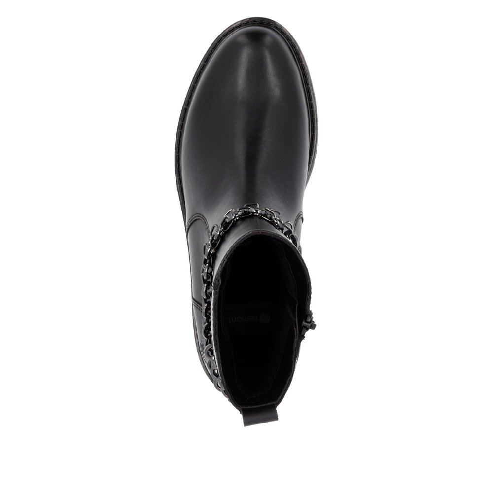 Bottines remonte noires pour femme D2285-00 avec chaîne amovible. Chaussure vue de dessus.