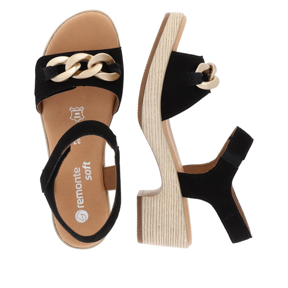 Diamond black remonte women´s strap sandals D0N55-02 with a hook and loop fastener. Shoe from the top, lying.