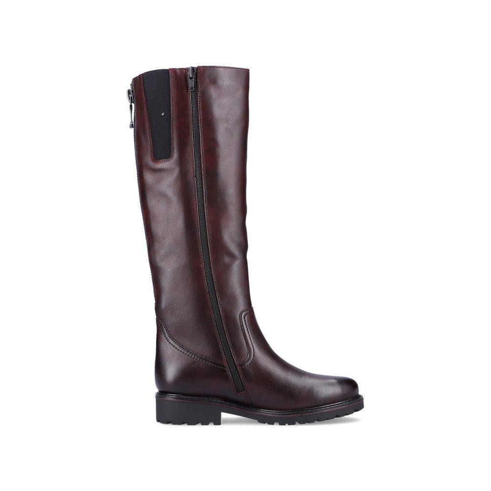 Bottes à tige haute remonte rouges femme R6576-35 avec fermeture éclair. Intérieur de la chaussure.