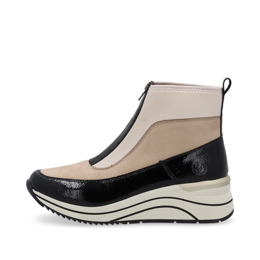 Sandbeige vegane remonte Damen Kurzstiefel D0T71-60 mit einem Reißverschluss. Schuh Außenseite.