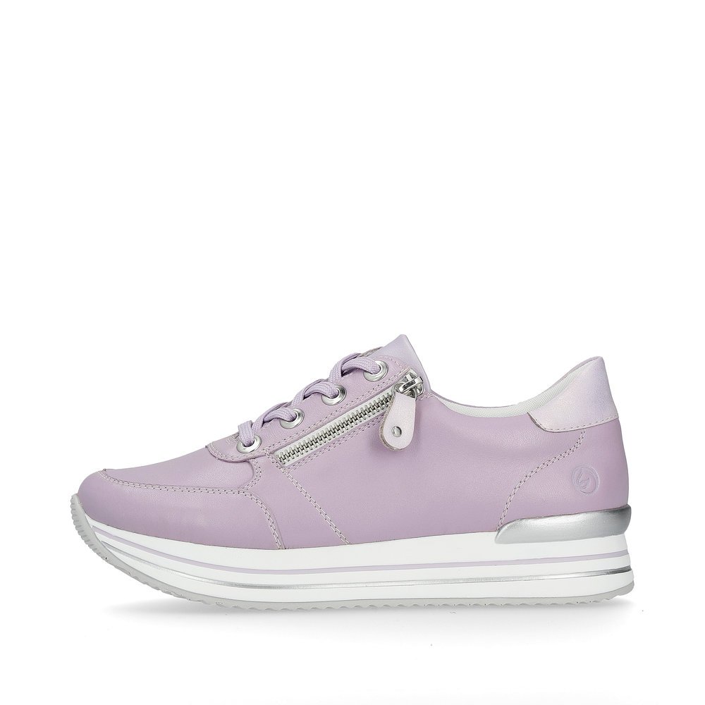 Purple remonte women´s sneakers D1302-30 with a zipper and comfort width G. Outside of the shoe.