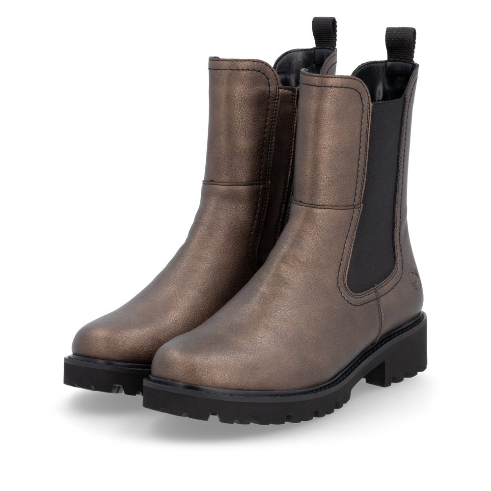 Brown remonte women´s Chelsea boots D8694-90 with zipper as well as comfort width G. Shoes laterally.