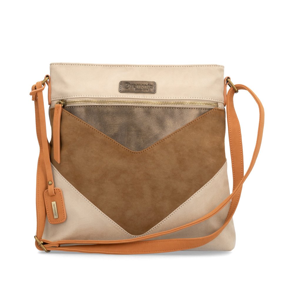 Sac à bandoulière remonte Q0714-60 beige avec fermeture éclair, poche intérieure et poche pour téléphone portable. Face avant.