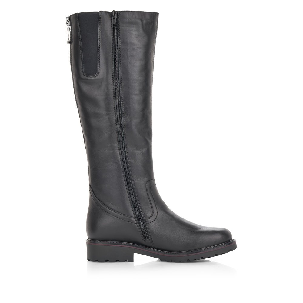 Black remonte women´s high boots R6576-01 with a zipper as well as comfort width G. Shoe inside.