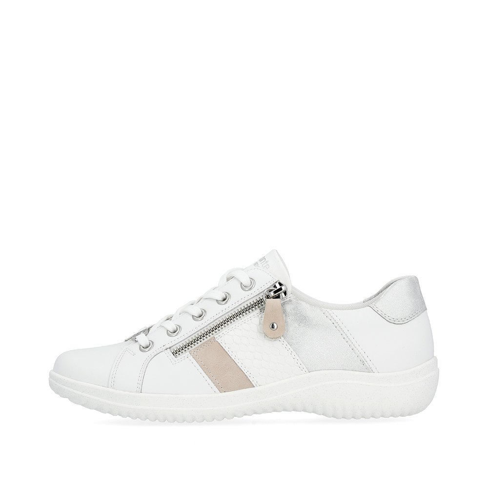 White remonte women´s lace-up shoes D1E00-81 with a zipper and comfort width G. Outside of the shoe.