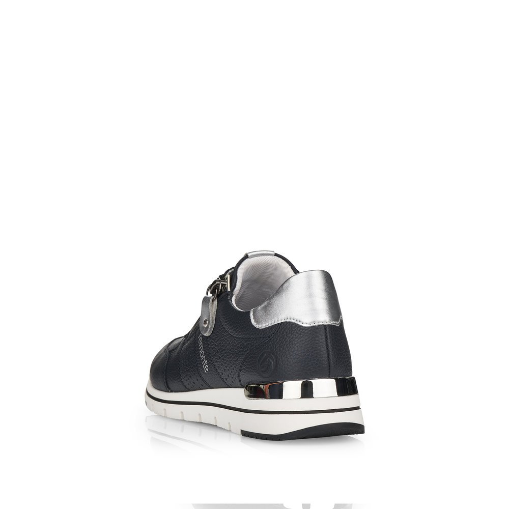 Dark blue remonte women´s sneakers R6705-14 with zipper and comfort width G. Shoe from the back.