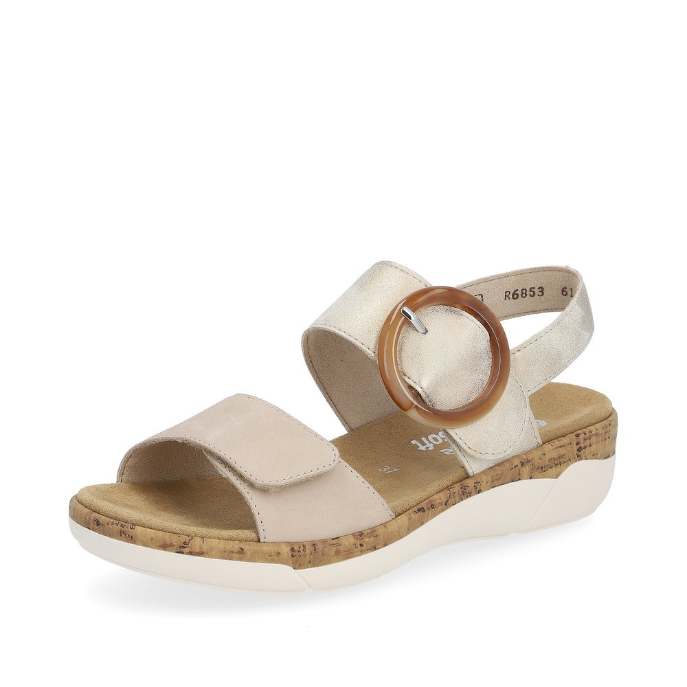 Clay beige remonte women´s strap sandals R6853-61 with a hook and loop fastener. Shoe laterally.