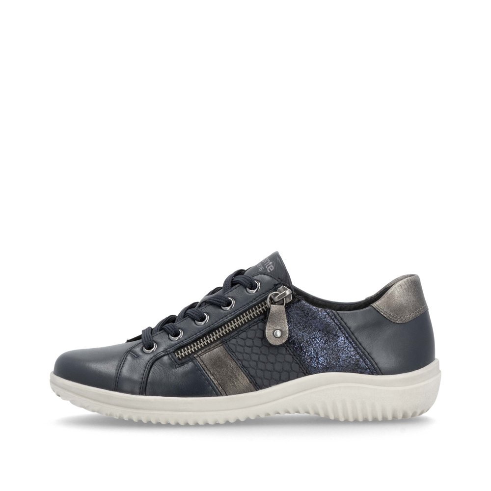 Blue remonte women´s lace-up shoes D1E00-14 with zipper as well as comfort width G. Outside of the shoe.