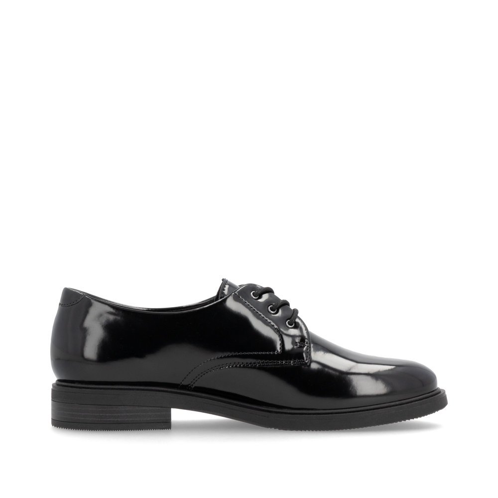 Glossy black remonte women´s lace-up shoes D1U02-00 with a removable insole. Shoe inside.