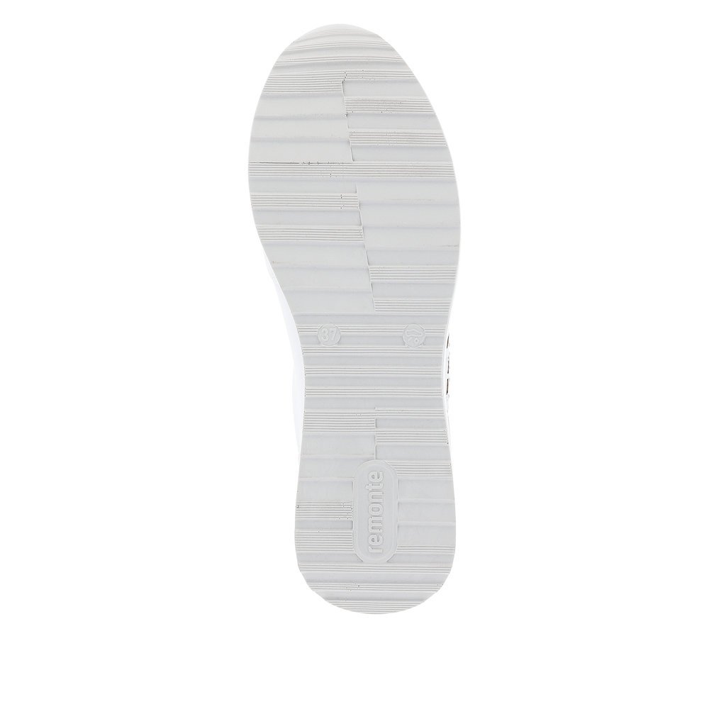 White remonte women´s sneakers D1G00-80 with zipper and cut-outs on the side. Outsole of the shoe.