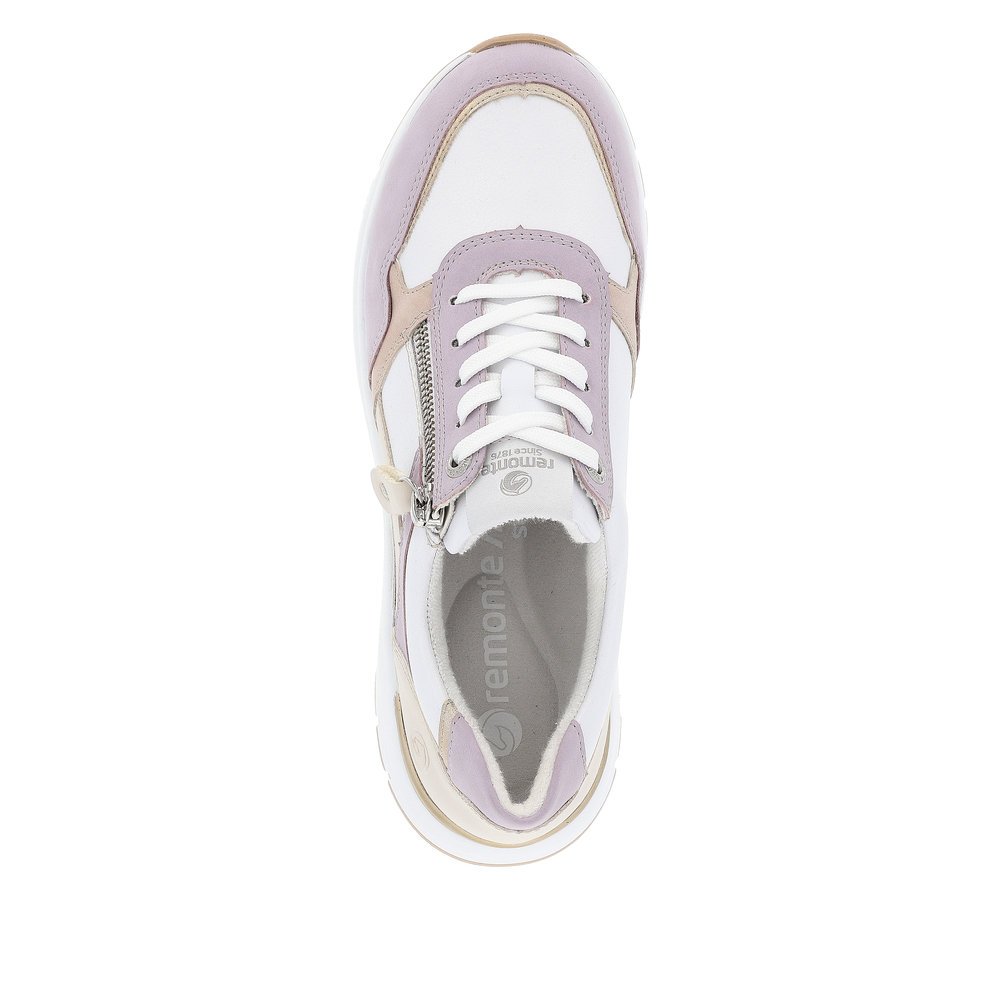 White remonte women´s sneakers D0G02-81 with a zipper and extra width H. Shoe from the top.