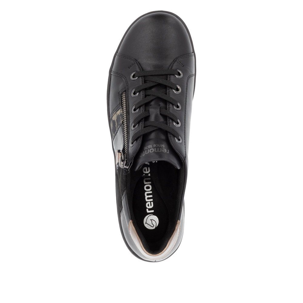 Black remonte women´s lace-up shoes D1E00-03 with zipper as well as comfort width G. Shoe from the top.