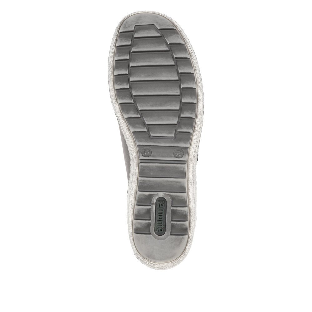 Graue remonte Damen Schnürschuhe R1477-42 mit grauem Logo sowie Reißverschluss. Schuh Laufsohle.