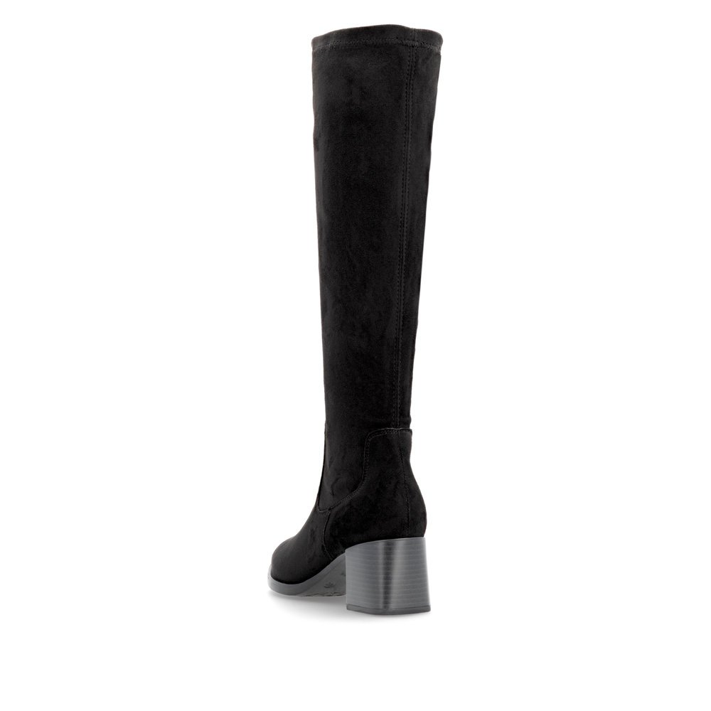 Black remonte women´s high boots D0V82-02 with a zipper as well as removable insole. Shoe from the back.