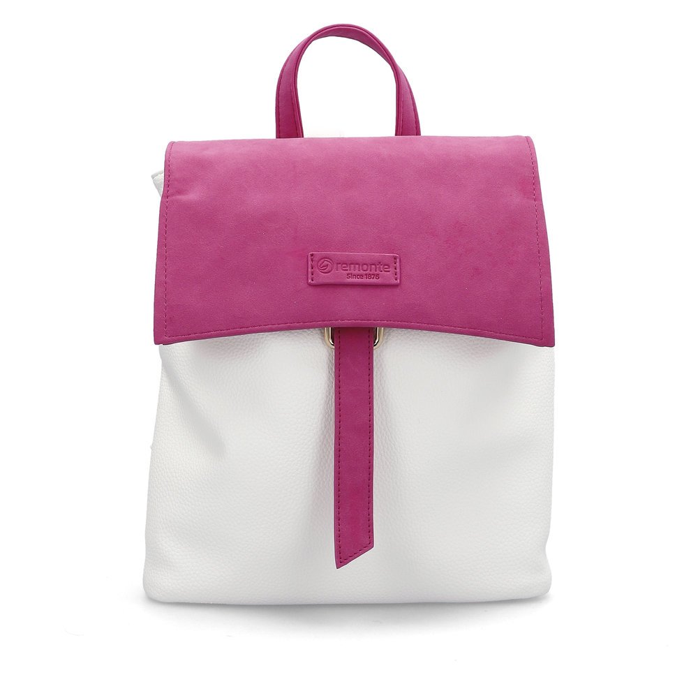remonte backpack Q0526-80 in white with zipper, flap with magnet and two small inner pockets. Front.