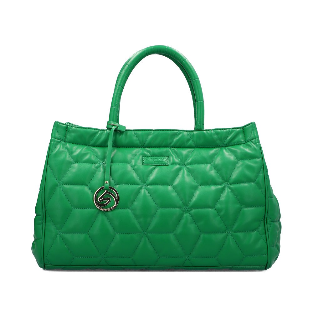 remonte handbag Q0757-52 in green with zipper, solid handle and two small inner pockets. Front.