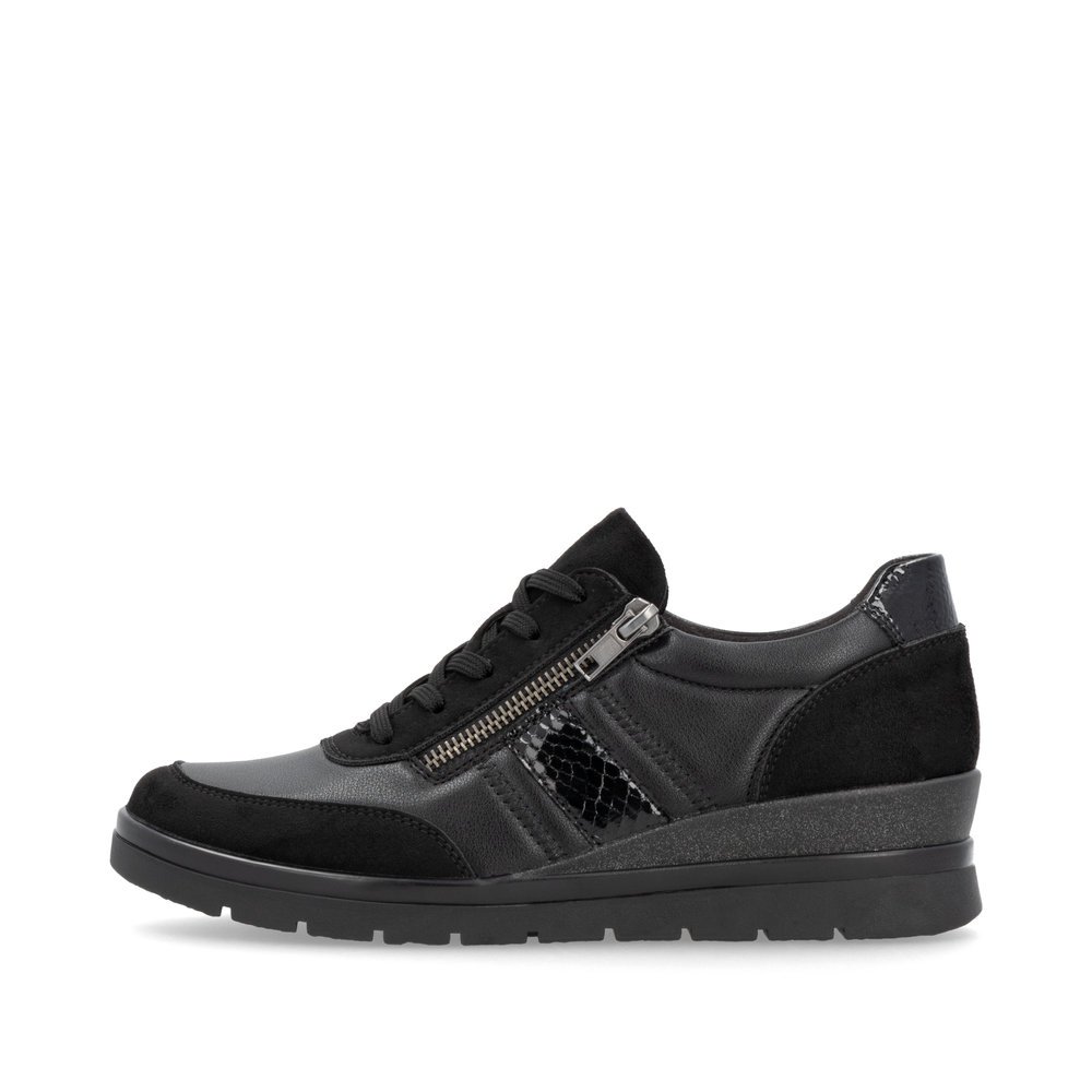 Black remonte women´s lace-up shoes R0708-02 with zipper as well as comfort width G. Outside of the shoe.