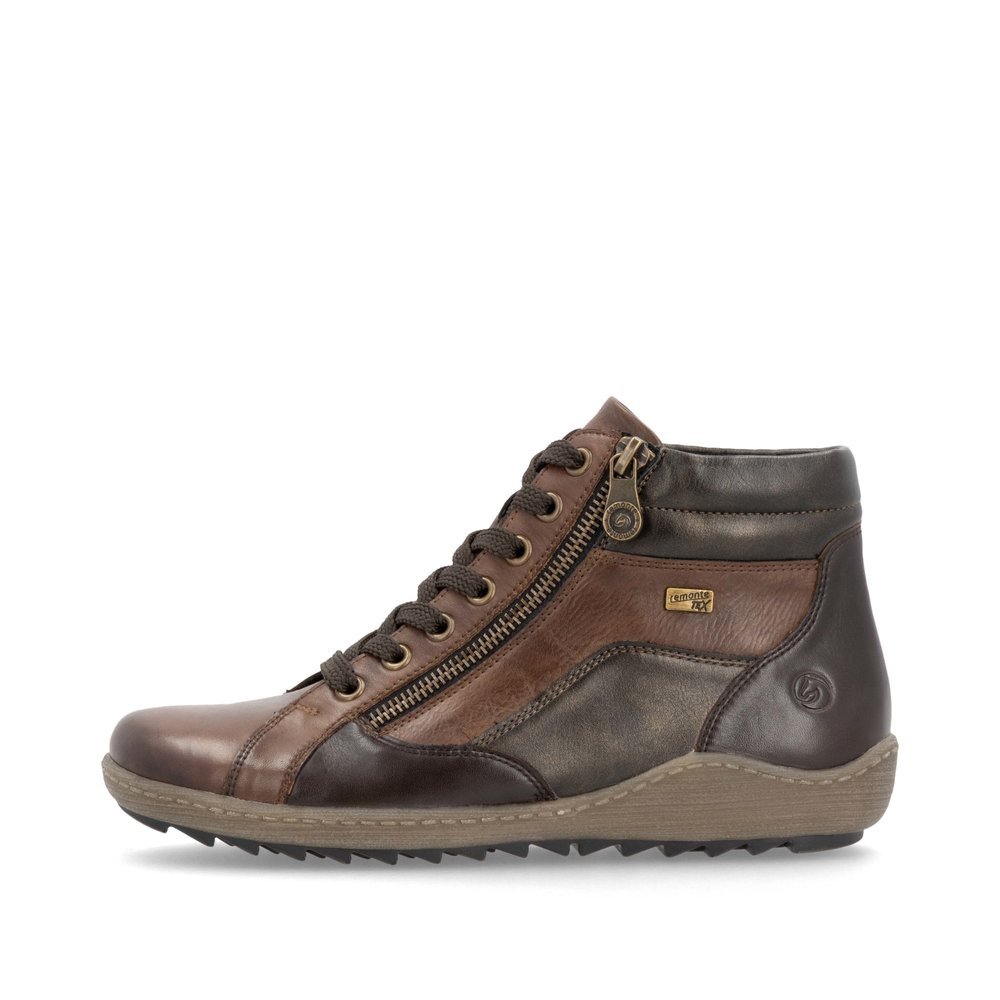 Chaussures à lacets remonte marron pour femme R1458-22. Côté extérieur de la chaussure.