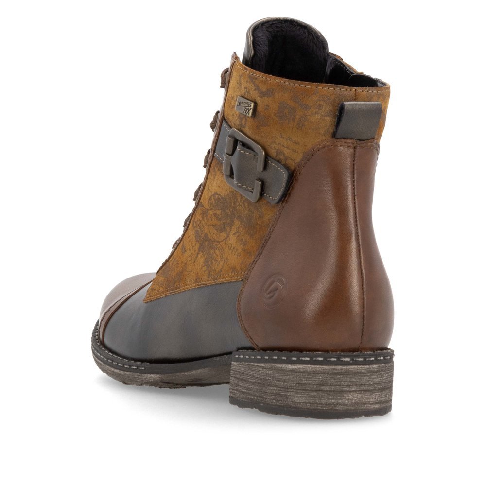 Braune remonte Damen Stiefeletten D4381-24 mit wasserabweisender TEX-Membran. Schuh von hinten.