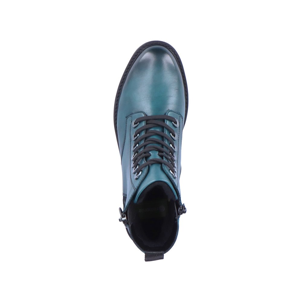 Blue remonte women´s biker boots D8671-12 with a distinctive eyelets. Shoe from the top.