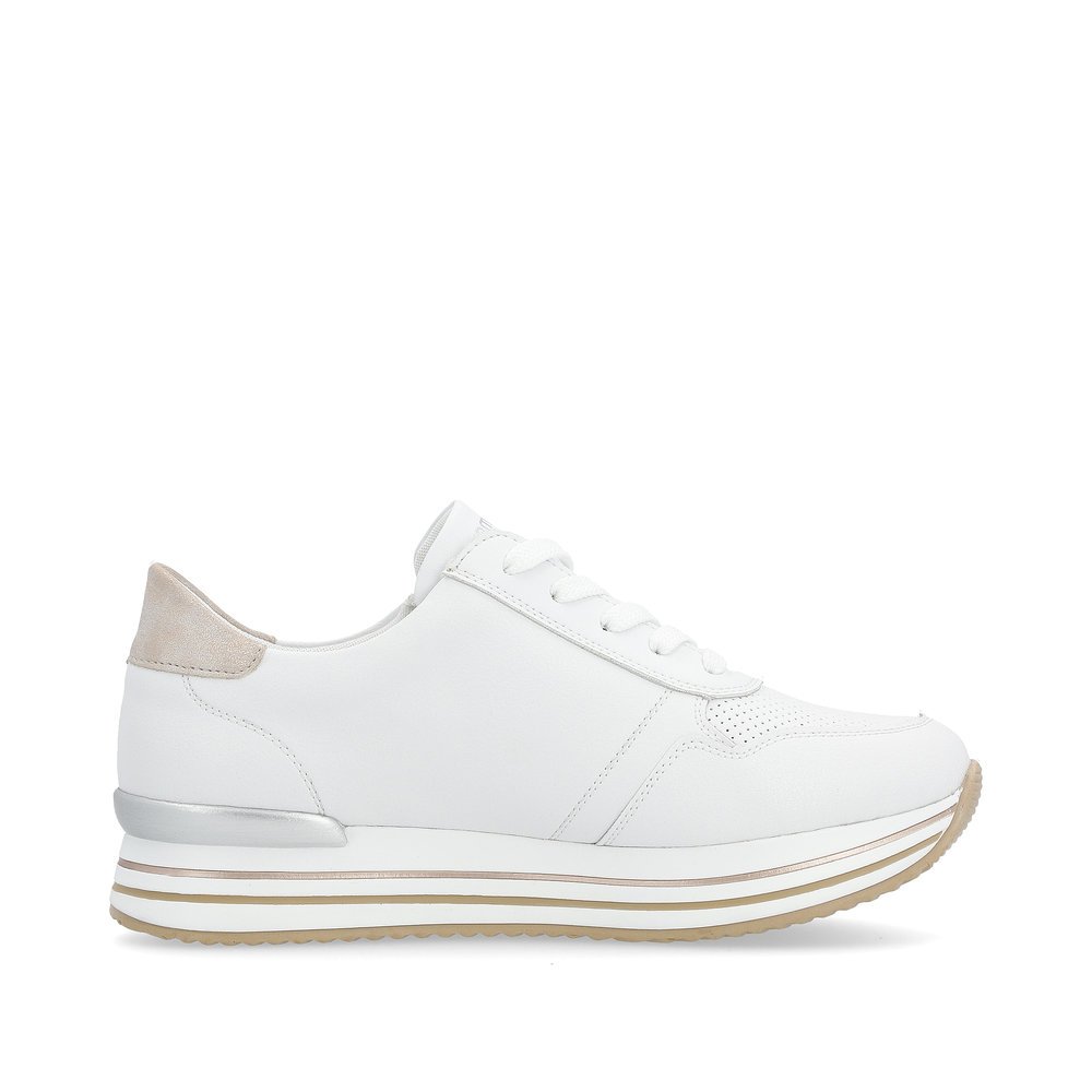White remonte women´s sneakers D1318-80 with a zipper and decorative stitching. Shoe inside.