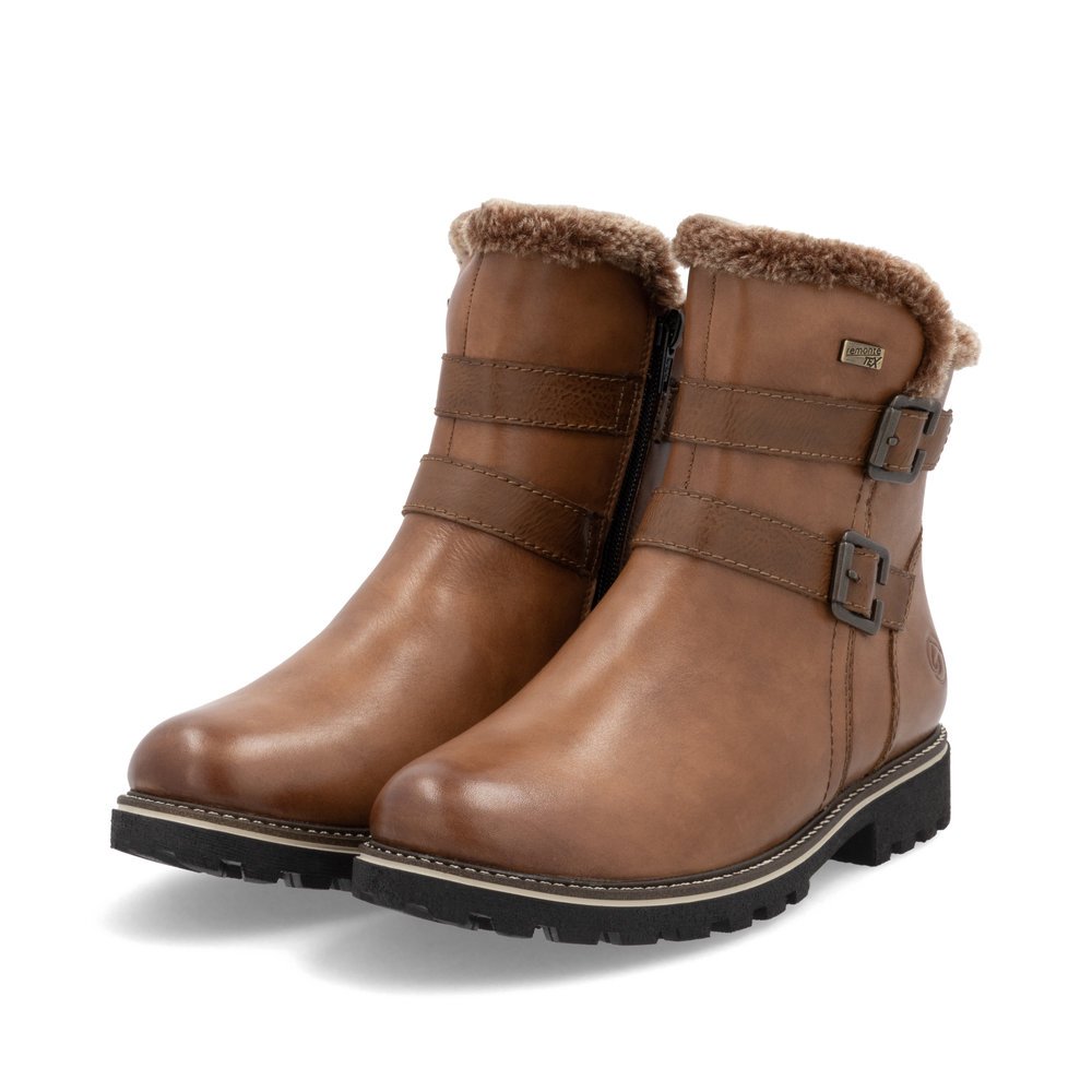 Fox brown remonte women´s ankle boots D8484-24 with remonteTEX technology. Shoes laterally.