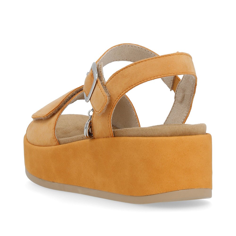Orange remonte women´s strap sandals D1N50-38 with hook and loop fastener. Shoe from the back.