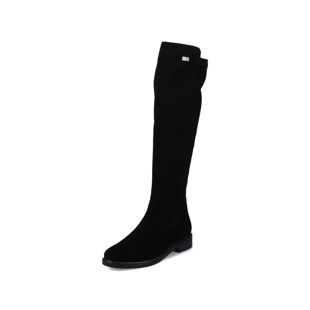 Jet black remonte women´s high boots D8387-02 with remonteTEX technology. Shoe laterally.