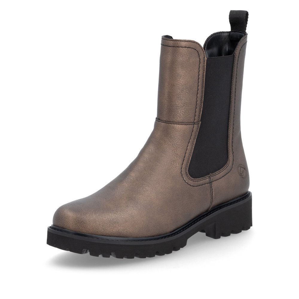 Brown remonte women´s Chelsea boots D8694-90 with zipper as well as comfort width G. Shoe laterally.