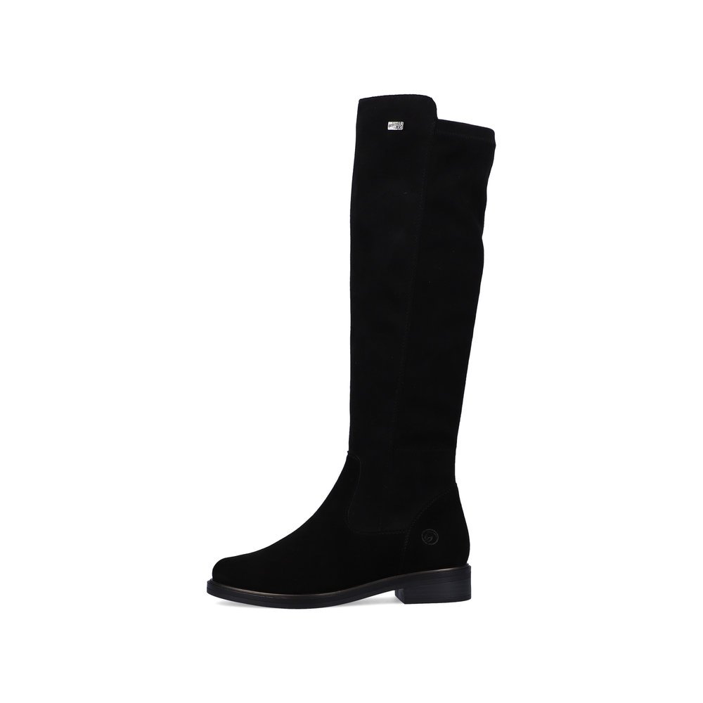 Jet black remonte women´s high boots D8387-02 with remonteTEX technology. Outside of the shoe.