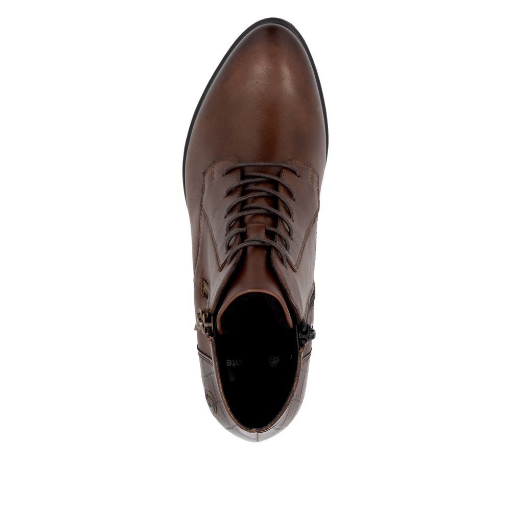 Bottines remonte marron pour femme R5187-22 avec fermeture éclair. Chaussure vue de dessus.