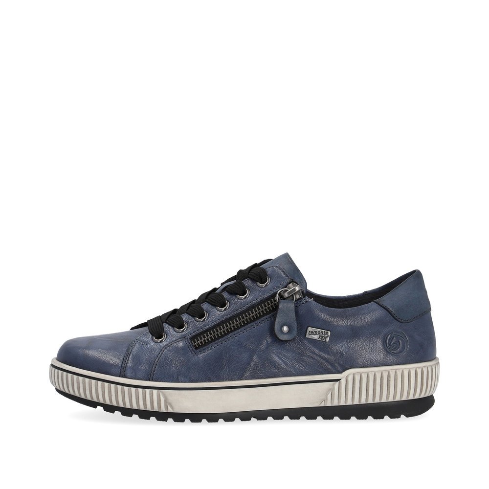 Blaue remonte Damen Schnürschuhe D0700-14 mit wasserabweisender TEX-Membran. Schuh Außenseite.