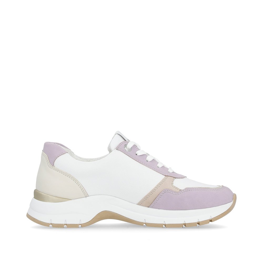 White remonte women´s sneakers D0G02-81 with a zipper and extra width H. Shoe inside.