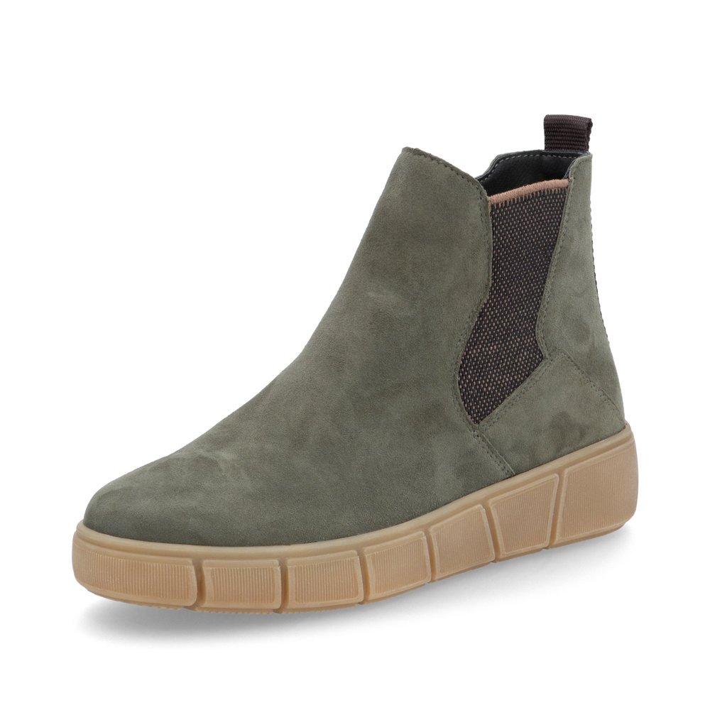 Green remonte women´s Chelsea boots D1T71-54 with zipper as well as comfort width G. Shoe laterally.