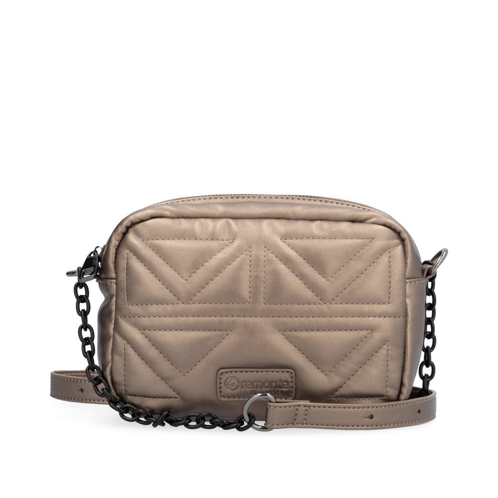 Sac à bandoulière remonte Q0636-90 beige métallique avec fermeture éclair, compartiment intérieur et motif surpiqué. Face avant.