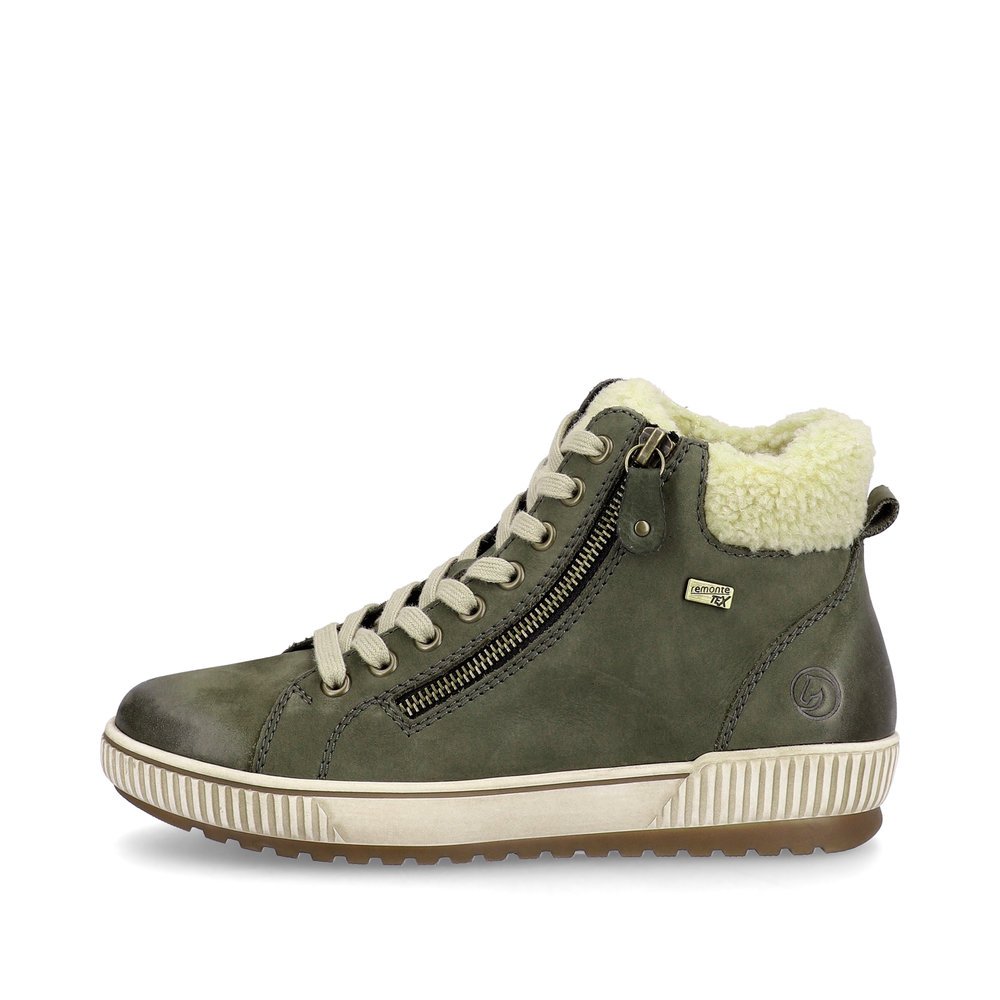 Fir green remonte women´s lace-up shoes D0770-54 with remonteTEX technology. Outside of the shoe.