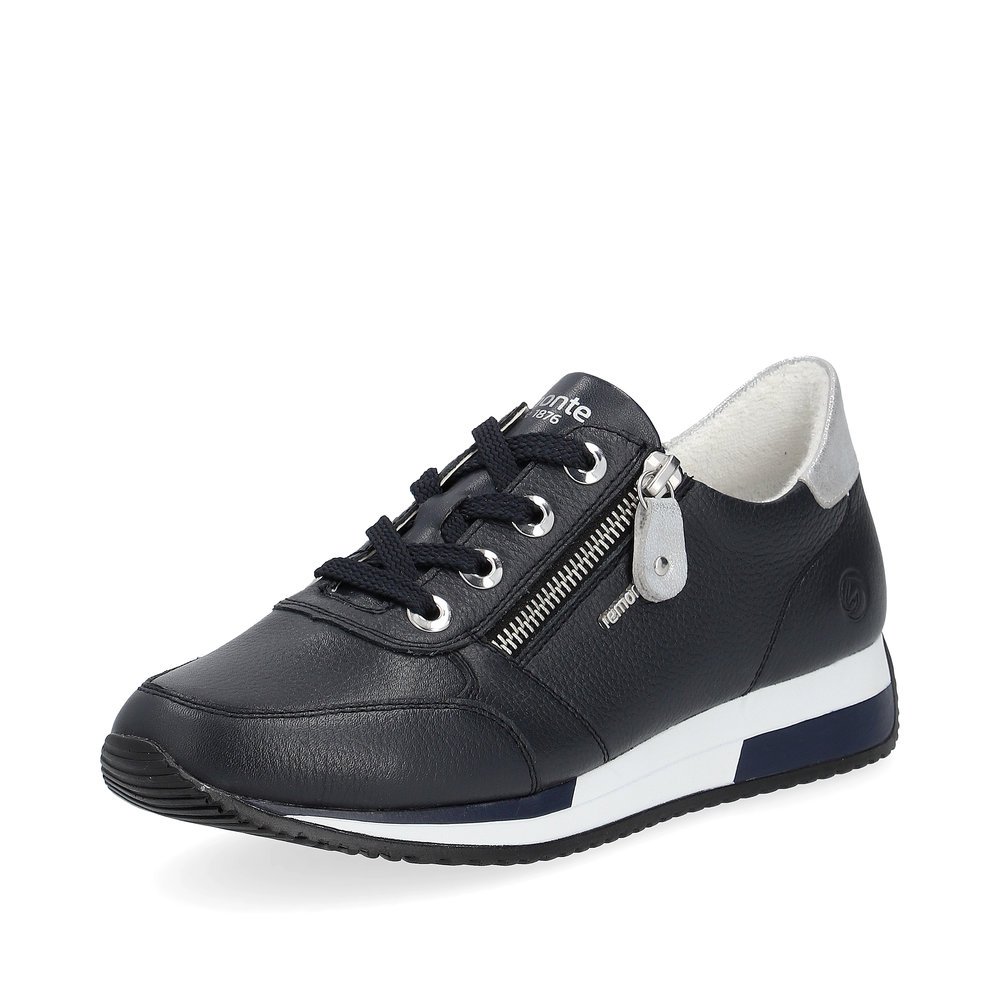 Blue remonte women´s sneakers D0H11-14 with zipper and padded exchangeable footbed. Shoe laterally.