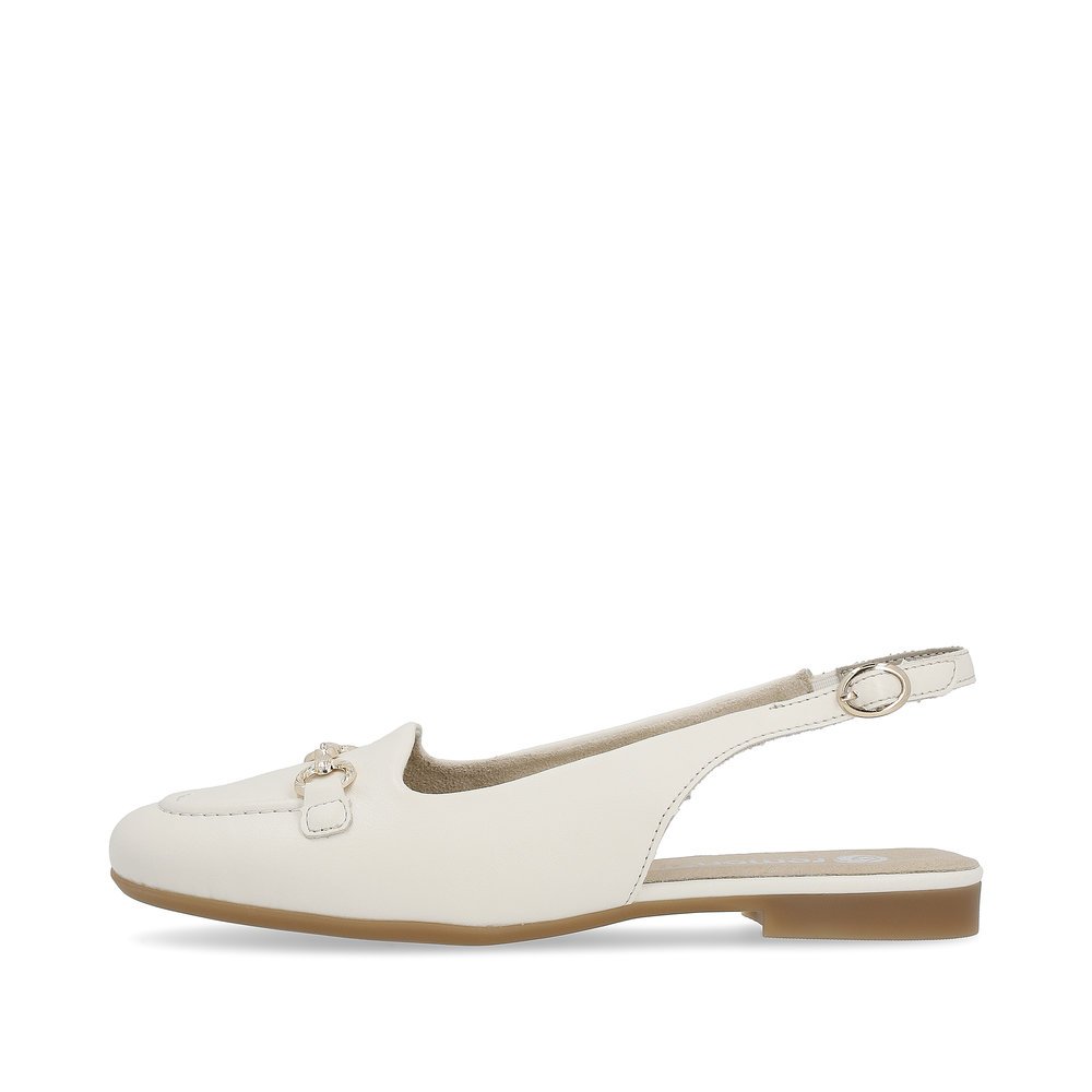 Beige remonte women´s slingback pumps D0K06-60 with buckle and decorative element. Outside of the shoe.