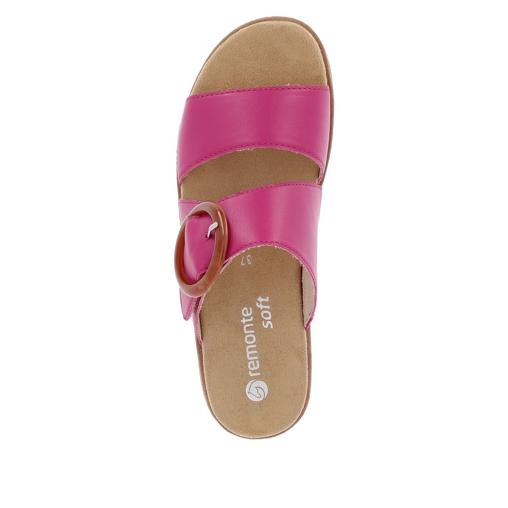 Pink remonte women´s mules D0Q51-31 with a hook and loop fastener. Shoe from the top.