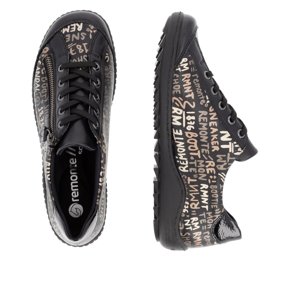 Black remonte women´s lace-up shoes R1402-09 with remonteTEX technology. Shoe from the top, lying.