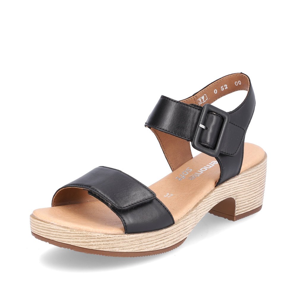 Black remonte women´s strap sandals D0N52-00 with hook and loop fastener. Shoe laterally.