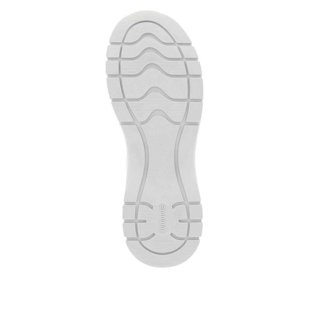 White remonte women´s sneakers D0G09-81 with a zipper and extra width H. Outsole of the shoe.