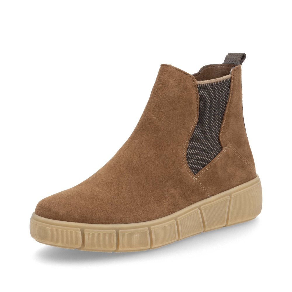 Brown remonte women´s Chelsea boots D1T71-24 with zipper as well as comfort width G. Shoe laterally.