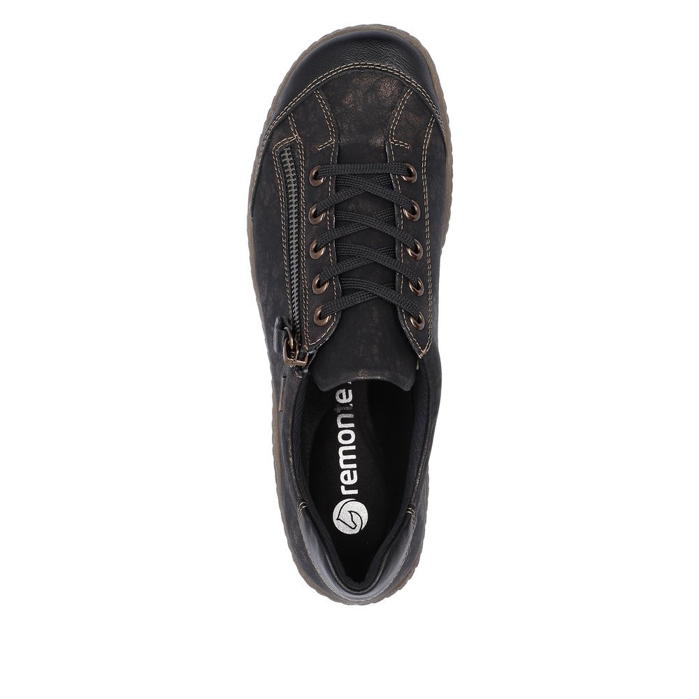 Urban black remonte women´s lace-up shoes R1402-07 with remonteTEX technology. Shoe from the top.