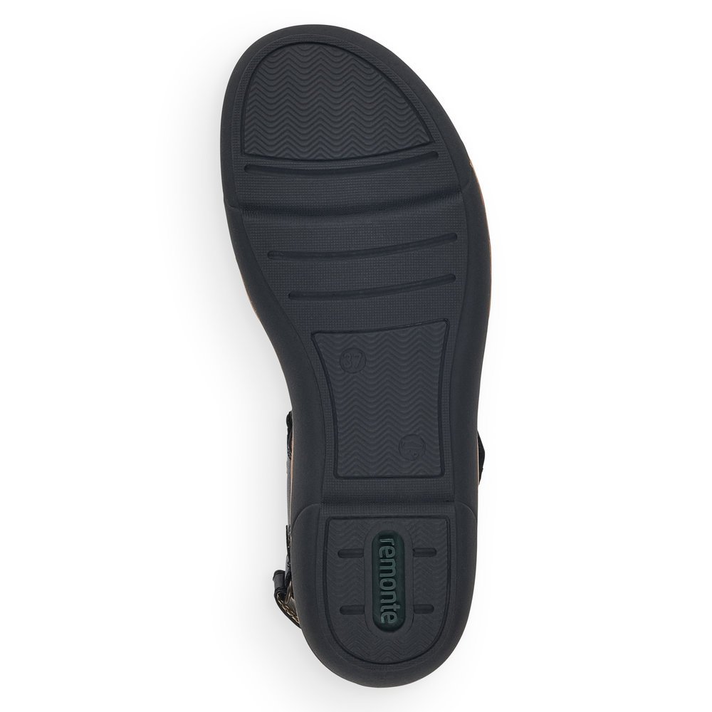 remonte sandales à lanières noires femmes R6850-01 avec fermeture velcro. Semelle extérieure de la chaussure.
