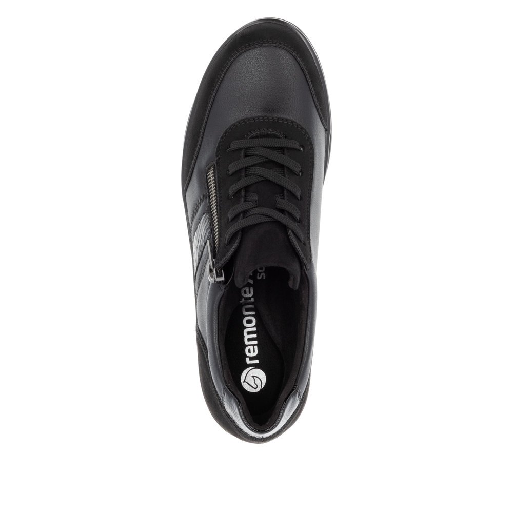 Black remonte women´s lace-up shoes R0708-02 with zipper as well as comfort width G. Shoe from the top.