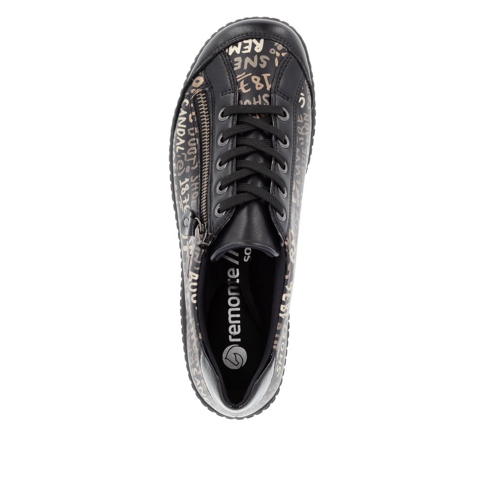 Black remonte women´s lace-up shoes R1402-09 with remonteTEX technology. Shoe from the top.