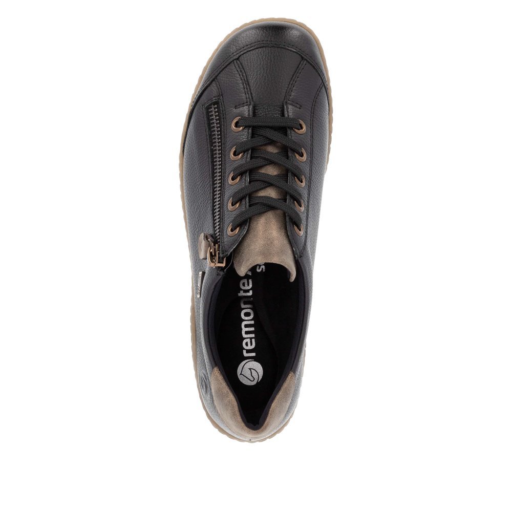 Urban black remonte women´s lace-up shoes R1402-08 with remonteTEX technology. Shoe from the top.