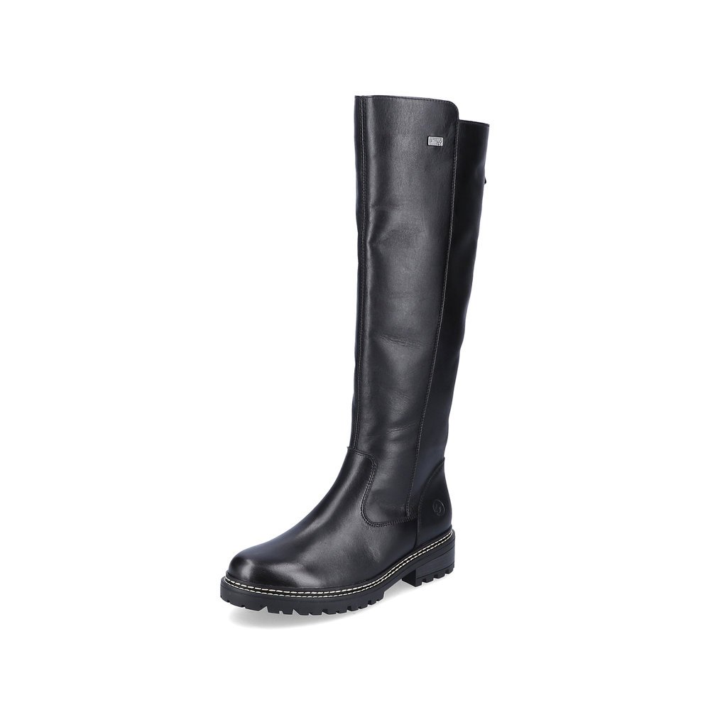 Night black remonte women´s high boots D0B72-01 with remonteTEX technology. Shoe laterally.