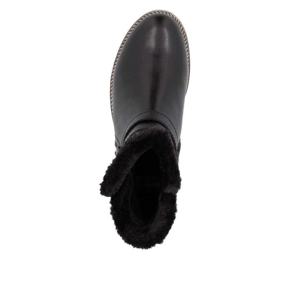 Night black remonte women´s ankle boots D8484-00 with remonteTEX technology. Shoe from the top.